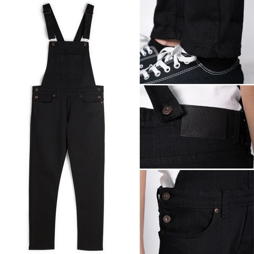 Naked Famous‎ Japanese Denim Black Overalls Womens Size Medium Canada Made Jeans - Picture 2 of 16